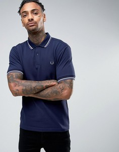 Синяя узкая футболка-поло из пике с двухцветным кантом Fred Perry - Темно-синий