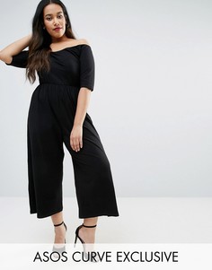 Комбинезон с укороченными широкими штанинами ASOS CURVE - Черный