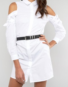 Ремень с металлическим тренчиком Pieces Lea - Черный