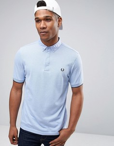 Синяя узкая футболка-поло из пике с воротником на пуговицах Fred Perry - Синий