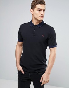 Черная узкая футболка-поло из пике с клетчатым воротником Fred Perry - Черный