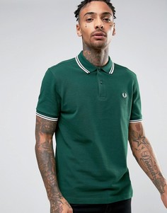 Зеленая футболка-поло узкого кроя из пике с отделкой Fred Perry - Зеленый