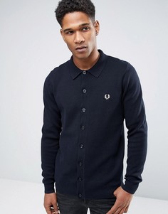 Темно-синий вязаный кардиган-поло с однотонным кантом Fred Perry - Темно-синий