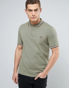 Узкая футболка-поло из пике с двухцветным кантом Fred Perry - Зеленый