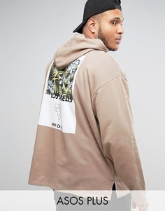 Oversize-худи с принтом пальм ASOS PLUS - Бежевый