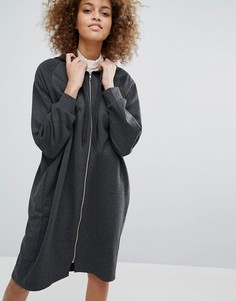 Трикотажный oversize-свитшот с капюшоном Monki - Серый