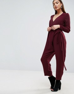 Комбинезон с длинными рукавами, запахом и завязкой ASOS - Фиолетовый