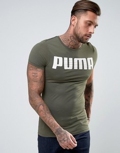 Удлиненная облегающая футболка цвета хаки Puma - Зеленый