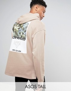 Oversize-худи с принтом пальм ASOS TALL - Бежевый