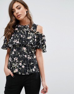 Топ с вырезами на плечах и цветочным принтом Miss Selfridge - Мульти