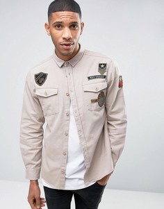 Рубашка с нашивками в стиле милитари Brave Soul - Stone