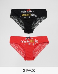 Набор из 2 новогодних трусиков с кружевной отделкой New Look Naughty - Черный