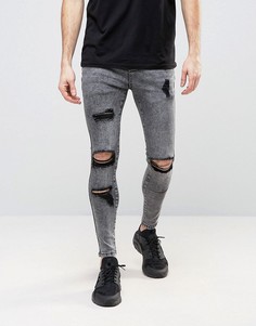 Суперзауженные джинсы с рваной отделкой SikSilk - Серый
