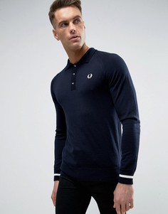 Трикотажная футболка-поло с длинным рукавом с окантовкой Fred Perry Laurel Wreath - Темно-синий