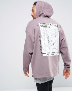Удлиненное oversize‑худи с мраморным принтом ASOS - Фиолетовый