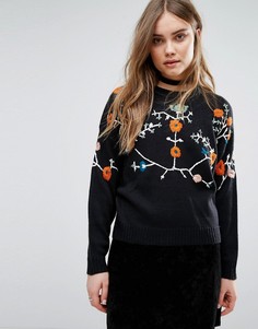 Джемпер с цветочной вышивкой Pull&amp;Bear - Черный Pull&Bear