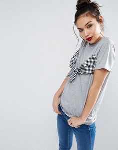 Футболка со вставкой-бандо в клеточку ASOS - Мульти