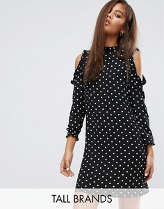 Цельнокройное платье с открытыми плечами и оборками New Look Tall - Черный