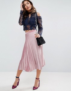 Плиссированная вельветовая юбка миди ASOS - Розовый