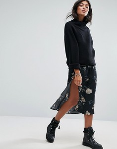 Юбка миди с цветочным принтом Pull&amp;Bear - Черный Pull&Bear