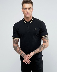 Черное поло из пике с полосой цвета шампанского Fred Perry Laurel Wreath M2 - Черный