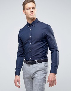 Строгая рубашка узкого кроя из фактурной ткани Burton Menswear - Темно-синий
