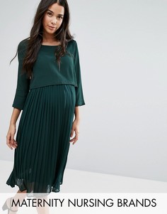 Платье миди с плиссированной юбкой Mamalicious Maternity Nursing - Зеленый Mama.Licious