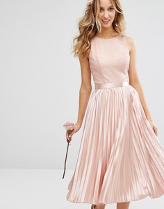 Платье миди с кружевным топом и плиссированной атласной юбкой Chi Chi London - Розовый