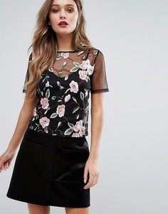 Сетчатая футболка с цветочной вышивкой New Look - Черный