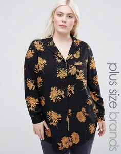 Рубашка в пижамном стиле с цветочным принтом New Look Plus - Черный