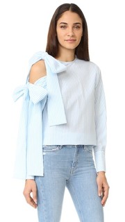 Блуза в крепированную полоску с открытым плечом и завязками Msgm