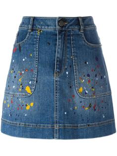 splatter print denim skirt Alice+Olivia