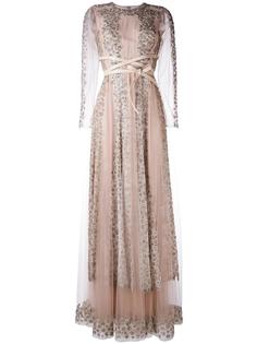 кружевное длинное платье с кристаллами Valentino