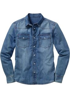 Джинсовая рубашка с длинными рукавами (голубой выбеленный «потертый») Bonprix