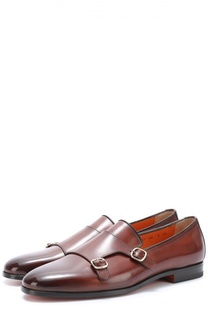 Кожаные монки с двумя пряжками Santoni