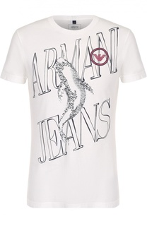Хлопковая футболка с контрастным принтом Armani Jeans