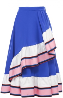 Шелковая юбка-миди с контрастной оборкой Emilio Pucci