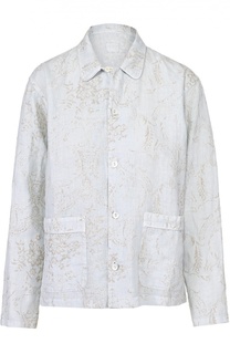 Льняная блуза в пижамном стиле с принтом и накладными карманами 120% Lino