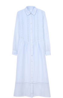 Льняное платье-рубашка с полупрозрачными вставками 120% Lino