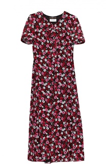 Шелковое приталенное платье с цветочным принтом Saint Laurent