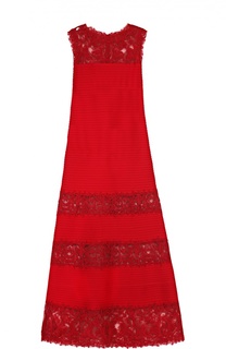 Приталенное платье в пол с кружевными вставками Tadashi Shoji