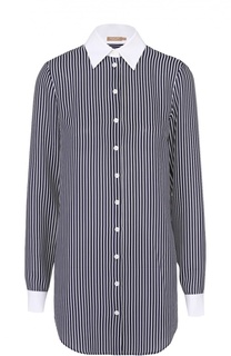 Удлиненная блуза в полоску с контрастными манжетами и воротником Michael Kors