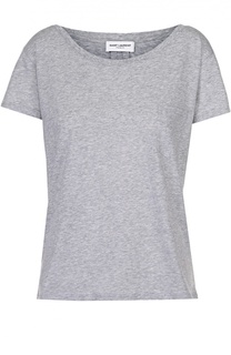 Хлопковая футболка прямого кроя с накладным карманом Saint Laurent