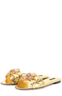 Шлепанцы Bianca из металлизированной кожи с кристаллами Dolce &amp; Gabbana