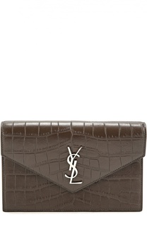 Сумка Monogram Envelope с тиснением под крокодила Saint Laurent