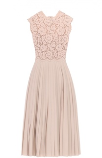Платье-миди с кружевным лифом и юбкой в складку Valentino