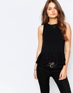 Двухслойный топ с баской New Look - Черный