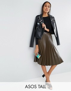 Плиссированная юбка миди из искусственной кожи ASOS TALL - Зеленый
