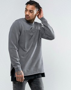 ASOS Longline Sweatshirt With Zip Chest Pocket - Серый