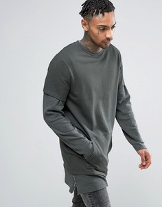 ASOS Super Longline Double Layer Sweatshirt With Side Zips - Серый